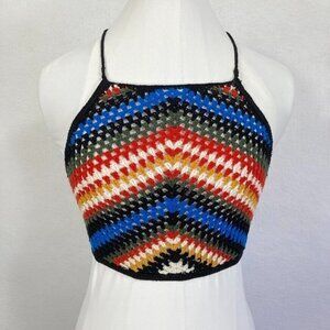 🔥 3/$15 🔥 Cropped Crochet Chevron Halter Top Festival Beachy Boho S